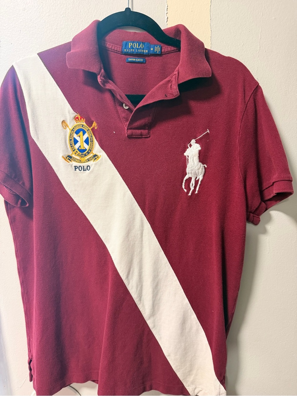 Polo by Ralph Lauren Burgundy Polo with White Diagonal Stripe